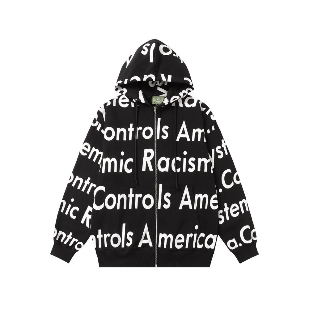Black lettered zip-up hooded Denim Tears jacket